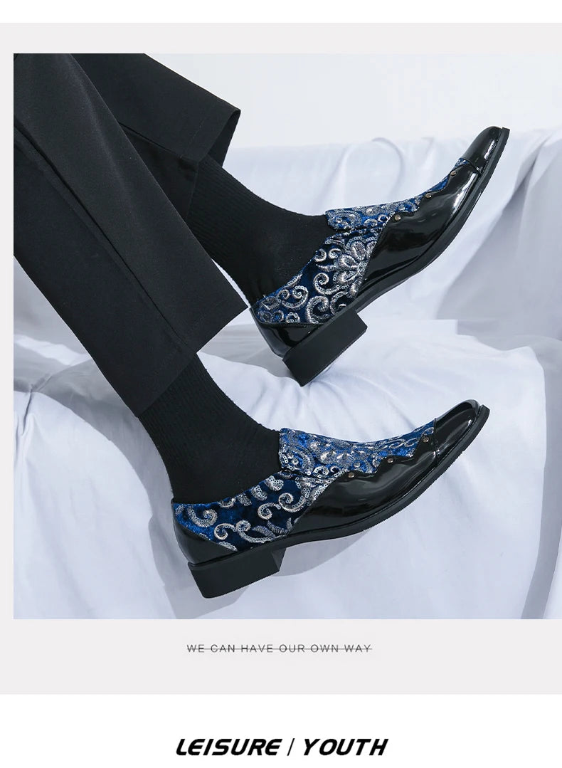 Man Embroidery Loafers Luxury Wedding Party Patent Leather Shoes for Men Designer Comfortable Breathable Formal Dress Plus Size
