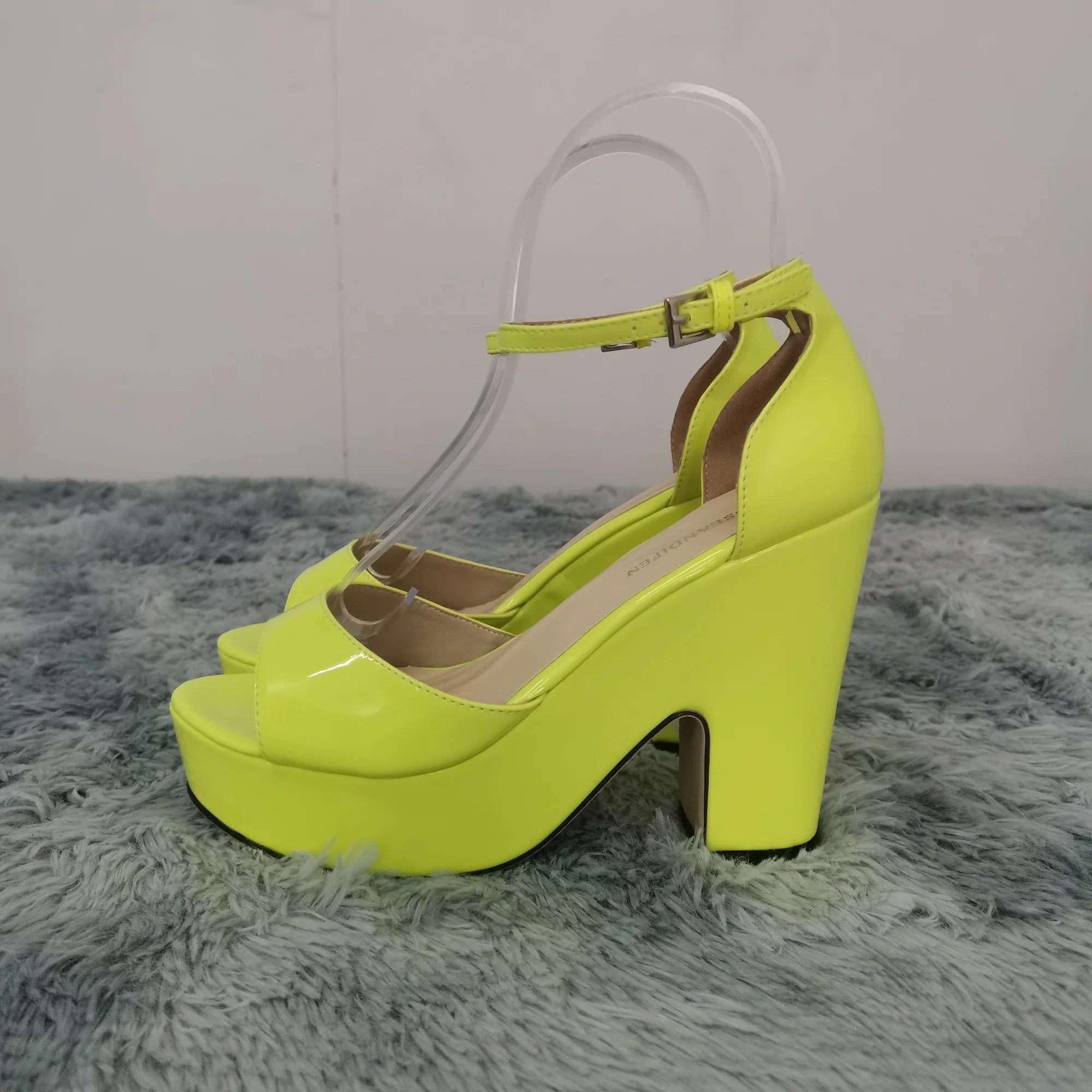 Women Sandals 2026 Summer Ankle Strap Pumps Colourful Sexy Peep Toe Square High Heels Flock Platform Wedding Pole Dancing Shoes