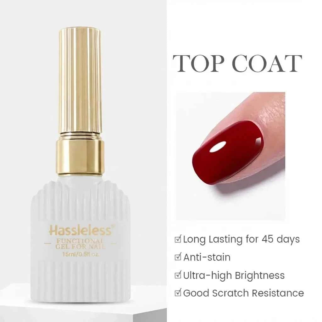 Hassleless  15ml No-Wipe Gel Nail Polish  (Base Coat  Top Coat) / LED Gel Removable Nail Polish