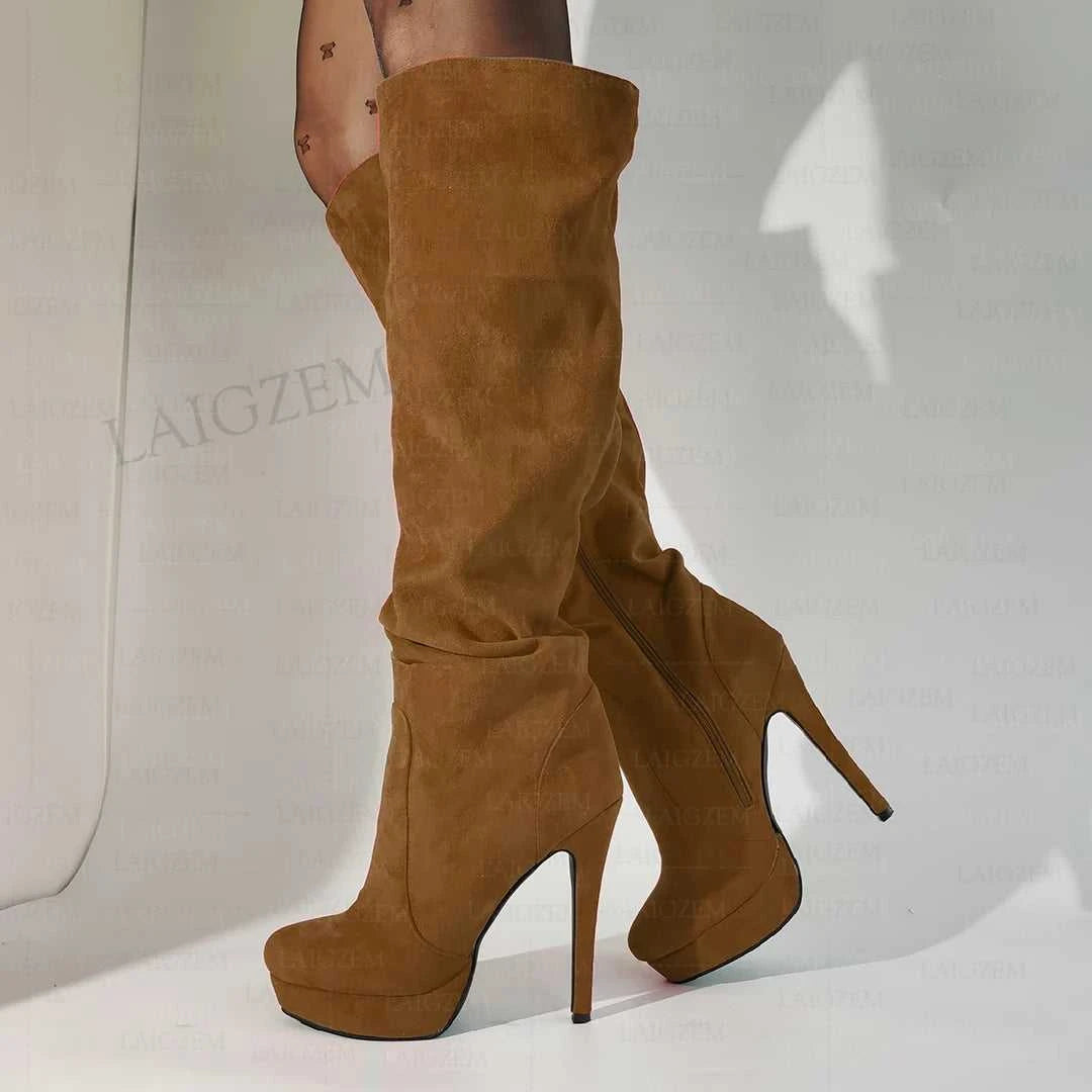 LAIGZEM Women Over Knee High Boots Faux Suede Zip Pleated Thin High Heels Boots Handmade Ladies Shoes Woman Big Size 41 43 45 52 The jack market .AU The jack market .AU Step Up Your Style: Trendy Shoes for Every Occasion! $ 152 14:771#LGZ4823 Red;200000124:698