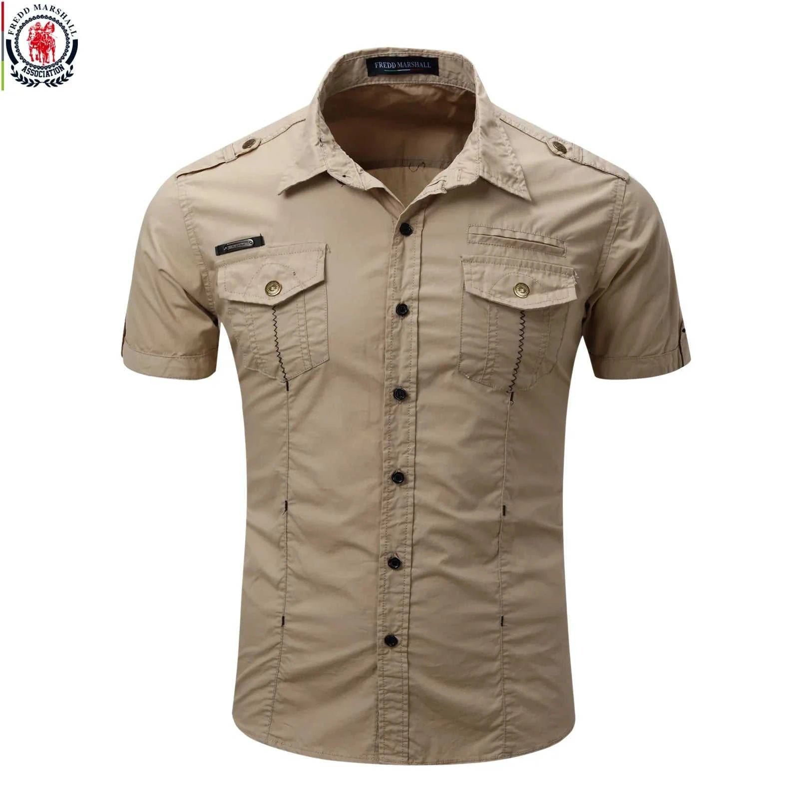 Fredd Marshall 2023 Summer New Men 100% Cotton Cargo Shirt Short Sleeve Casual Pocket Work Military Shirts Male Solid Color Tops The jack market .AU The jack market .AU Men Fashion $ 41 14:193;5:100014065