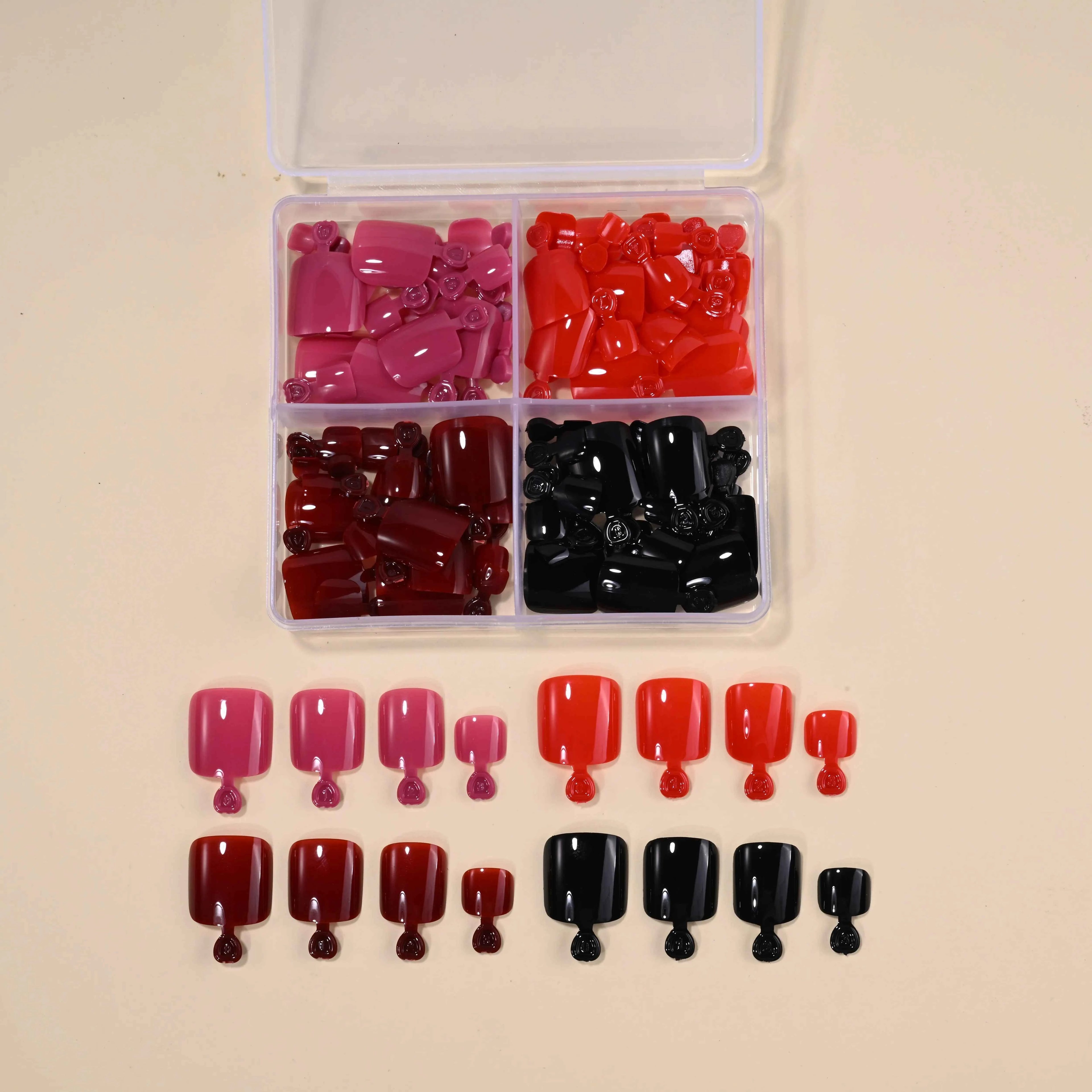 GlamNails Glossy Short-Square Press-On Toenails - 96 Pcs in 4 Stunning Colors: Nude, Pink, Brown