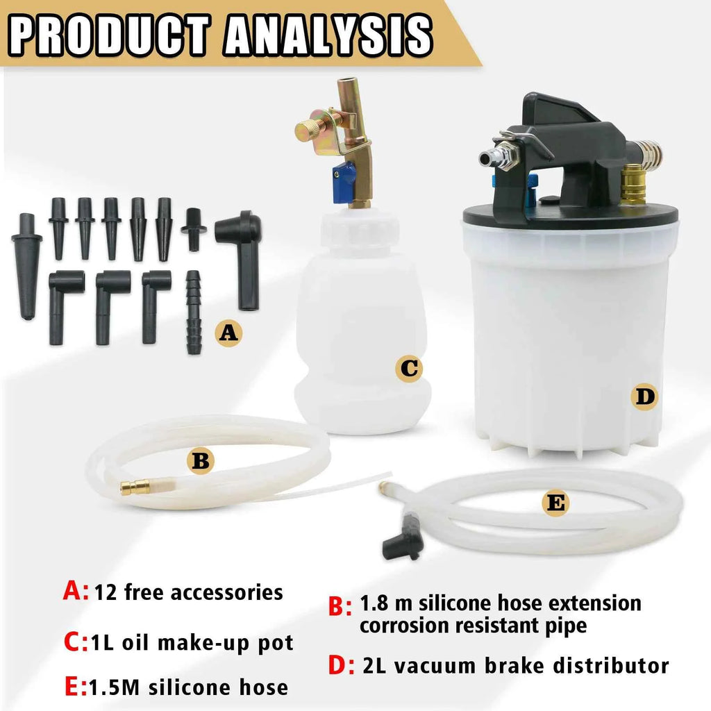 2l vacuum brake release kit, pneumatic explosion-proof shunt pressure reducing vacuum pump, brake fluid refueling tool set