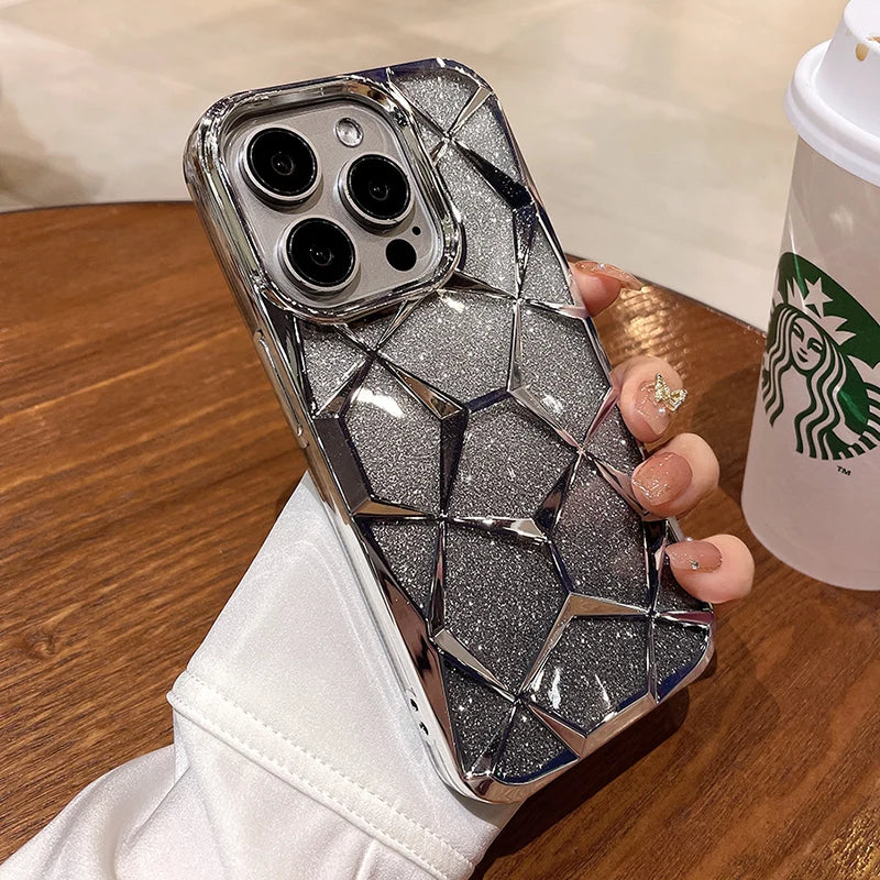 Ins Glitter Cube Diamond Case for iPhone 11-15 Pro Max & Plus - Soft Bling Cover for Ultimate Luxury & Protection