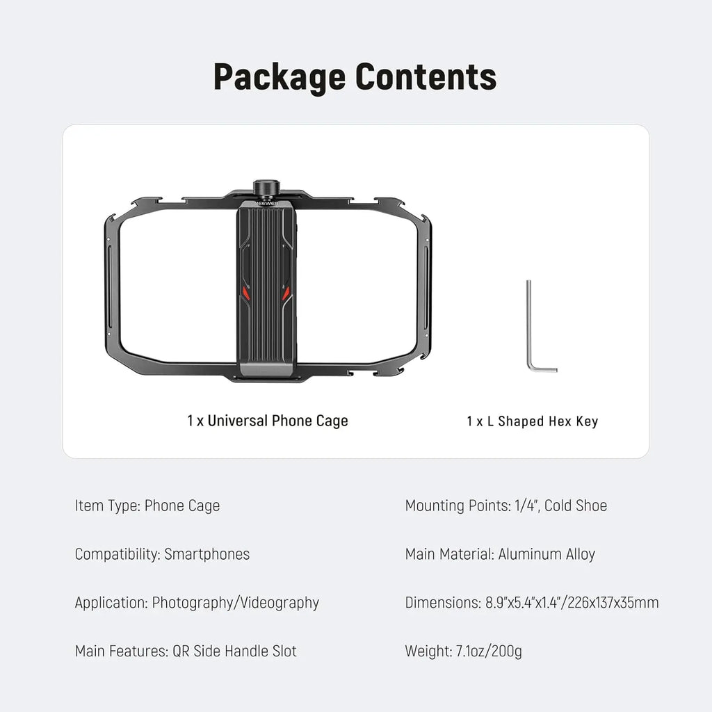 NEEWER Universal Phone Cage, Smartphone Video Rig with Quick Release Mounts Cold Shoes for Videomaker Filmmaking Vlogging