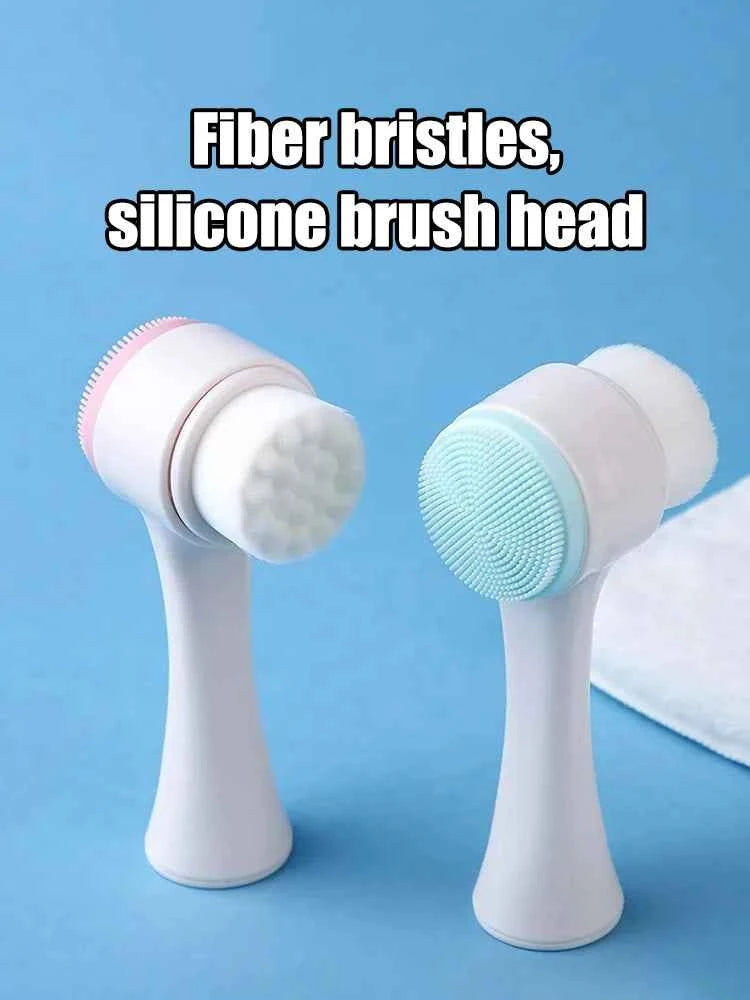 OFT 3D Dual-Sided Face Washing Brush - Deep Clean Pores with Silica & Fur for Home Spa Experience