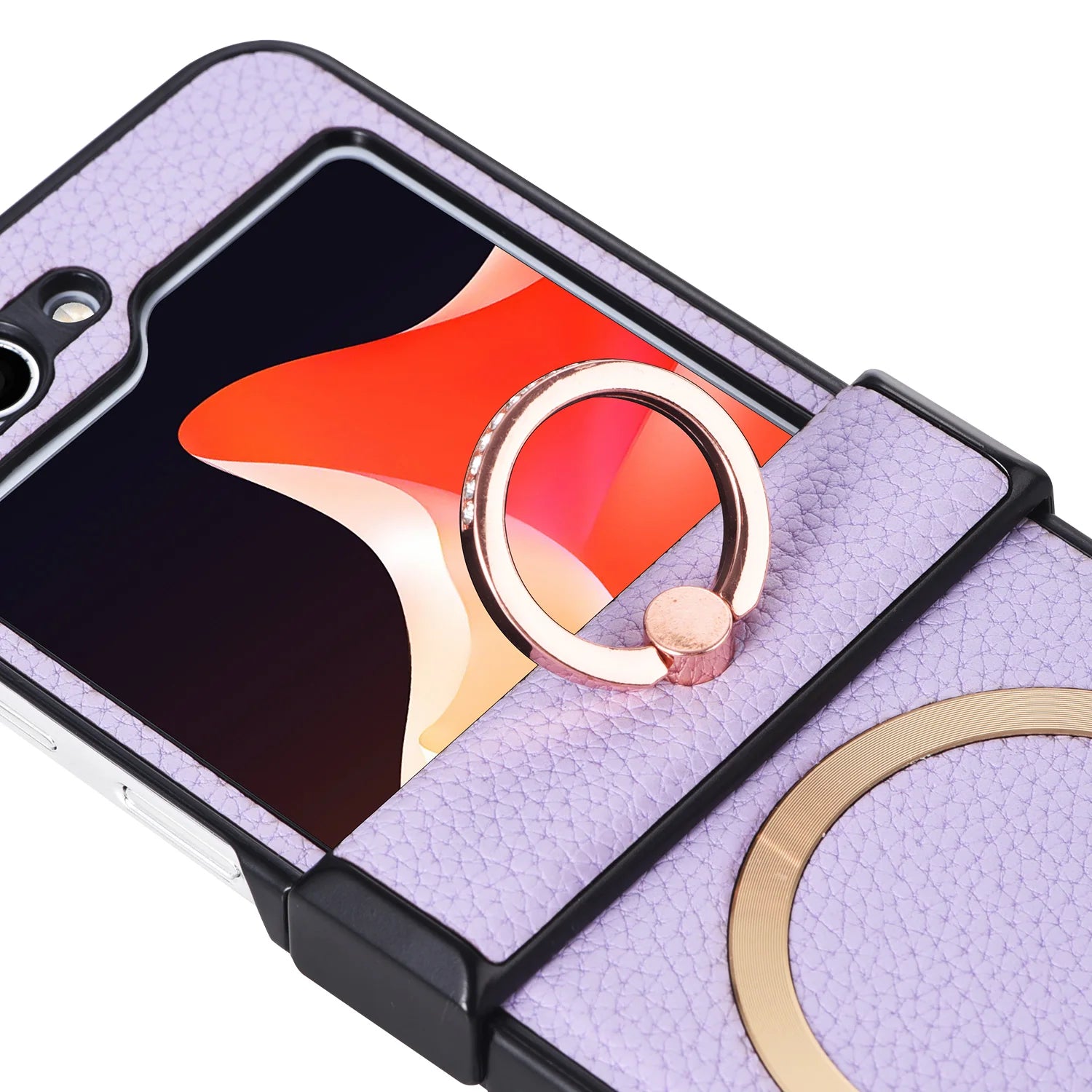 Grain Of Cloth Diamond Ring Magnetic Stand Case for Samsung Galaxy Z Flip 3 4 5 6 7 - Stylish & Functional Protection