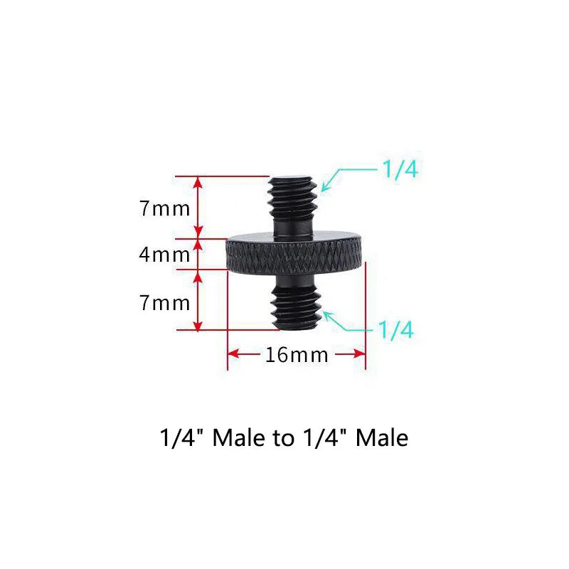For Camera Tripod Mic 1/4" Male to 1/4" Male Threaded Tripod Screw Adapter Double Head Stud Standard Mounting Thread Converter
