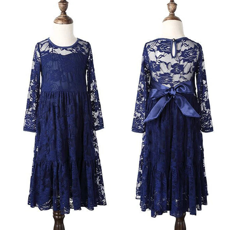 Princes Girls Lace Flower Girl Dress - Elegant Wedding Party Wear for Ages 2-12