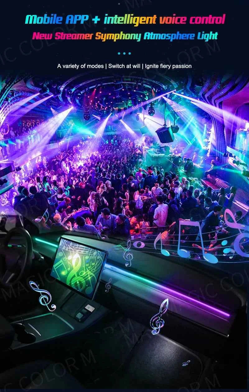 Vgettiing Car Ambient Lights Universal USB LED Symphony RGB Atmosphere Lamp Acrylic APP Control Remote for Tesla Model 3 Y S X