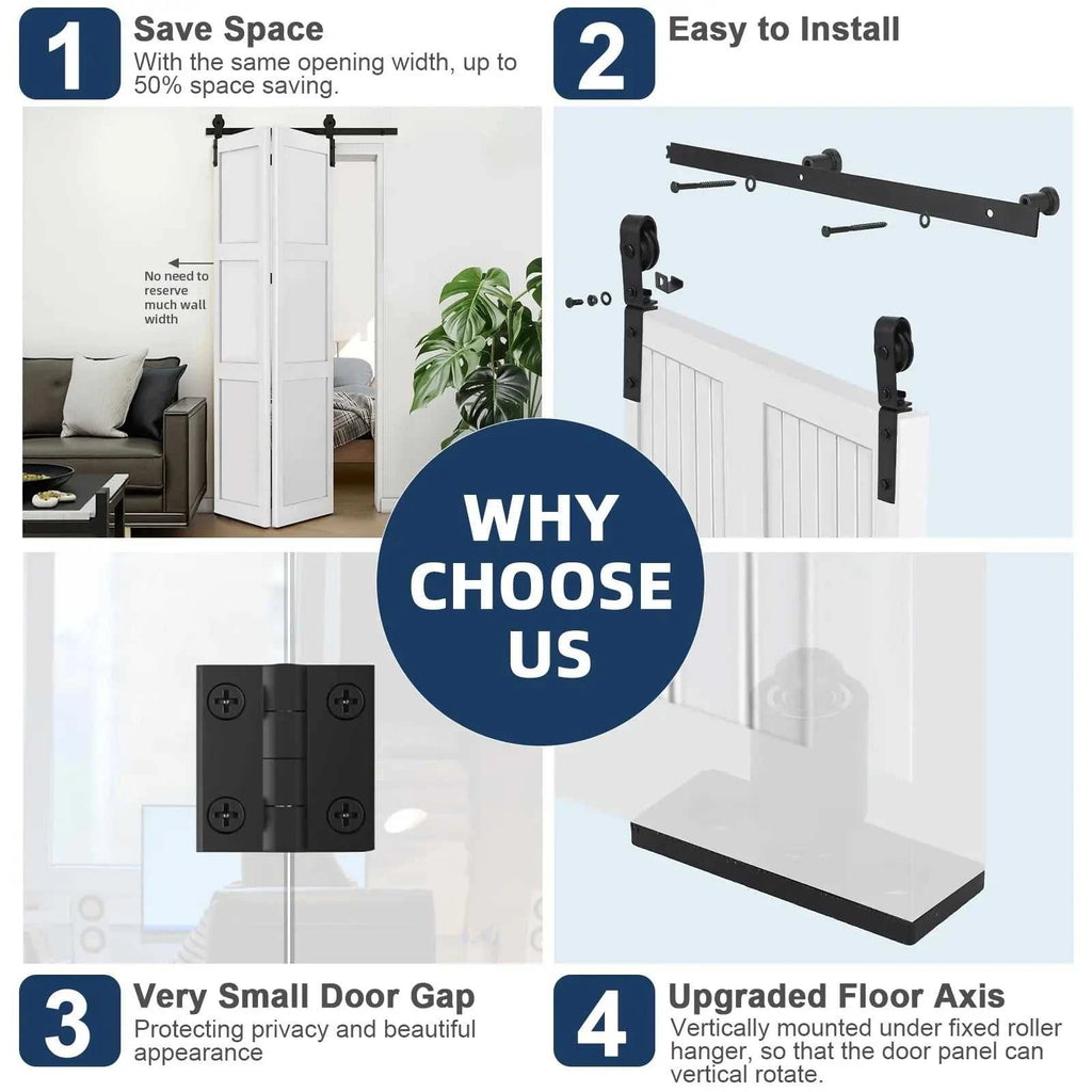 Heavy Duty Bi-Folding Sliding Barn Door Hardware Kit Quiet Side-Mounted Roller – 2/4 Bifold Doors For Closet Laundry Bedroom The jack market .AU The jack market .AU Home $ 150 14:350850#72in for 4 Doors;200007763:201336101