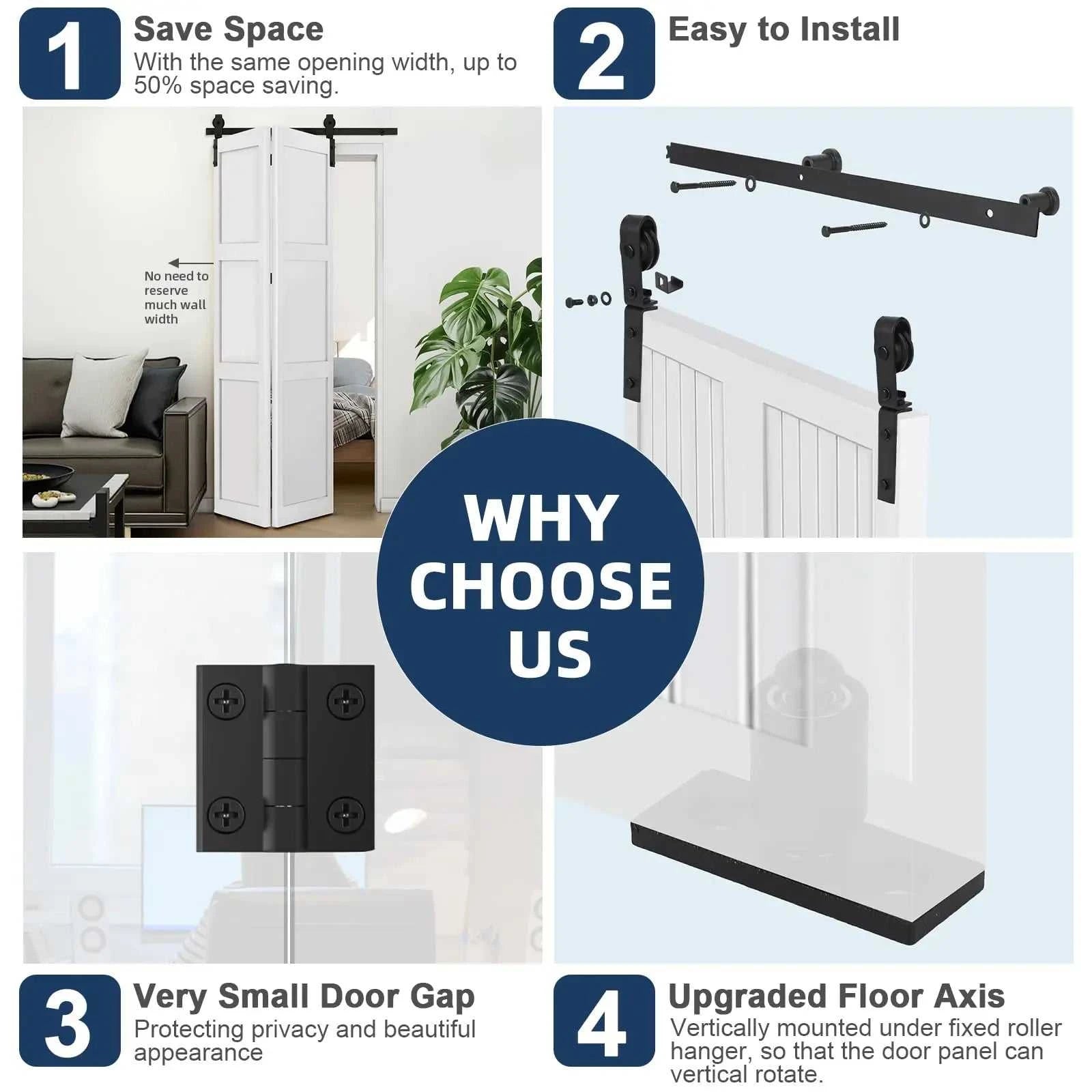 Heavy Duty Bi-Folding Sliding Barn Door Hardware Kit Quiet Side-Mounted Roller – 2/4 Bifold Doors For Closet Laundry Bedroom The jack market .AU The jack market .AU Home $ 150 14:350850#72in for 4 Doors;200007763:201336101