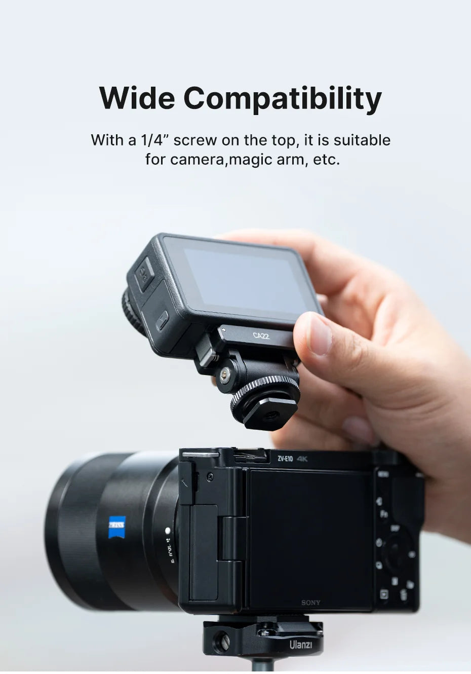Ulanzi CA22 Cold Shoe Mount Adapter for DJI OSMO ACTION 3/4 with 1/4 Threaded Screw Adapter for Photograph Camera Magic Arm