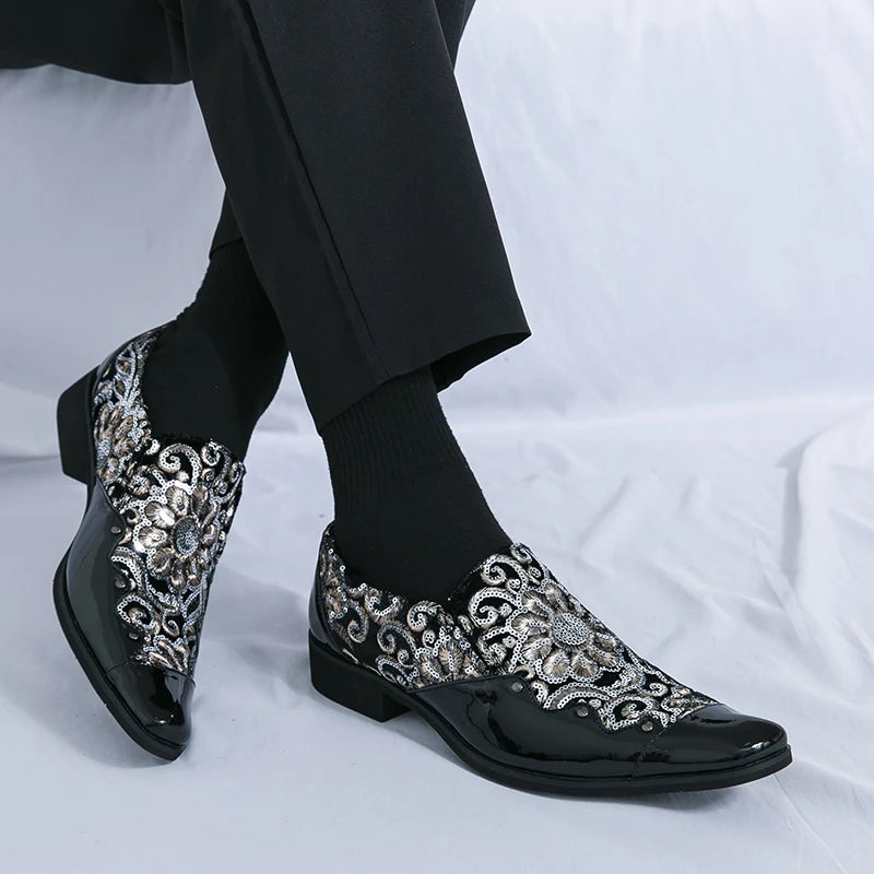Man Embroidery Loafers Luxury Wedding Party Patent Leather Shoes for Men Designer Comfortable Breathable Formal Dress Plus Size