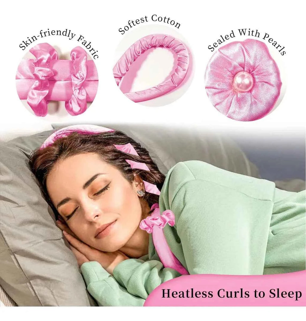 Heatless Curls Set by [Brand Name] - 6pcs No-Heat Curling Rods & Satin Sleep Cap for Effortless, Overnight Glam