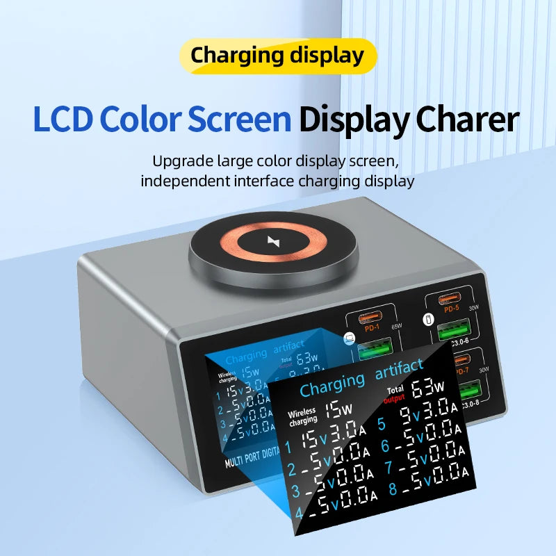 New 140W Multi-Function Charger Wireless Charger 8-Port PD+QC USB Type-C Quick Charger Home Travel Office Convenient - Jack market 1988Jack Market 1988