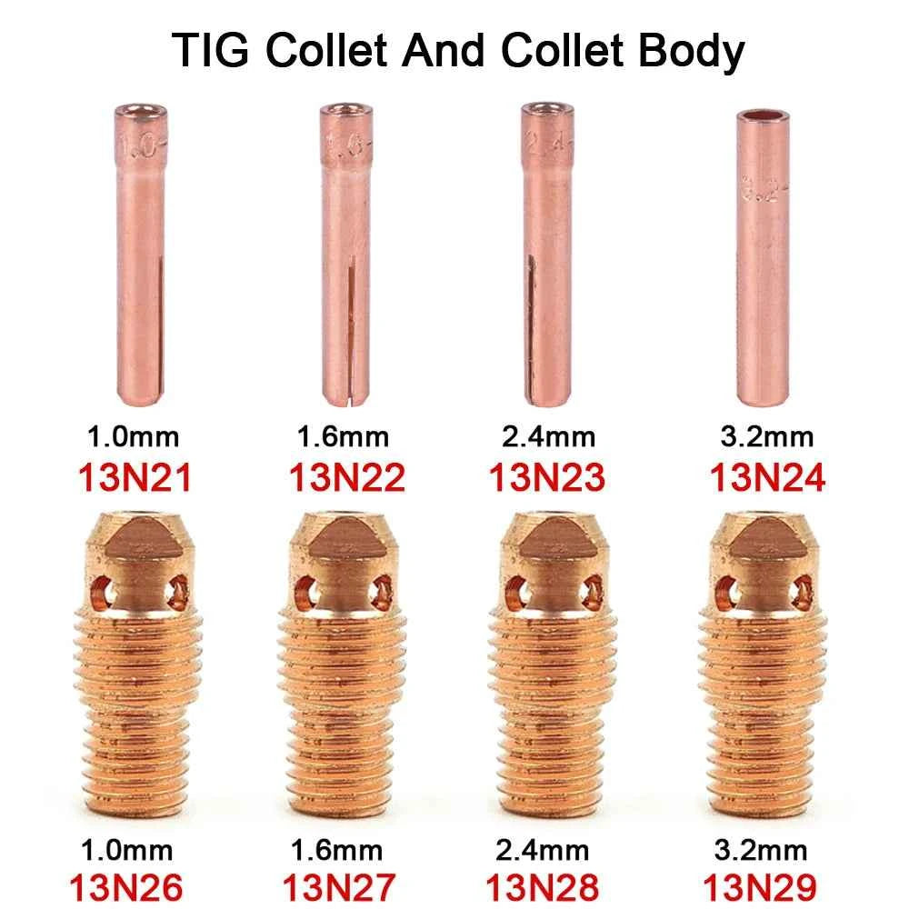Argon Welding Torch Consumable Collet Body 1.0mm 1.6mm 2.0mm 2.4mm 3.2mm 4.0mm WP9 WP20 WP25 TIG Tungstens Electrodes Collet
