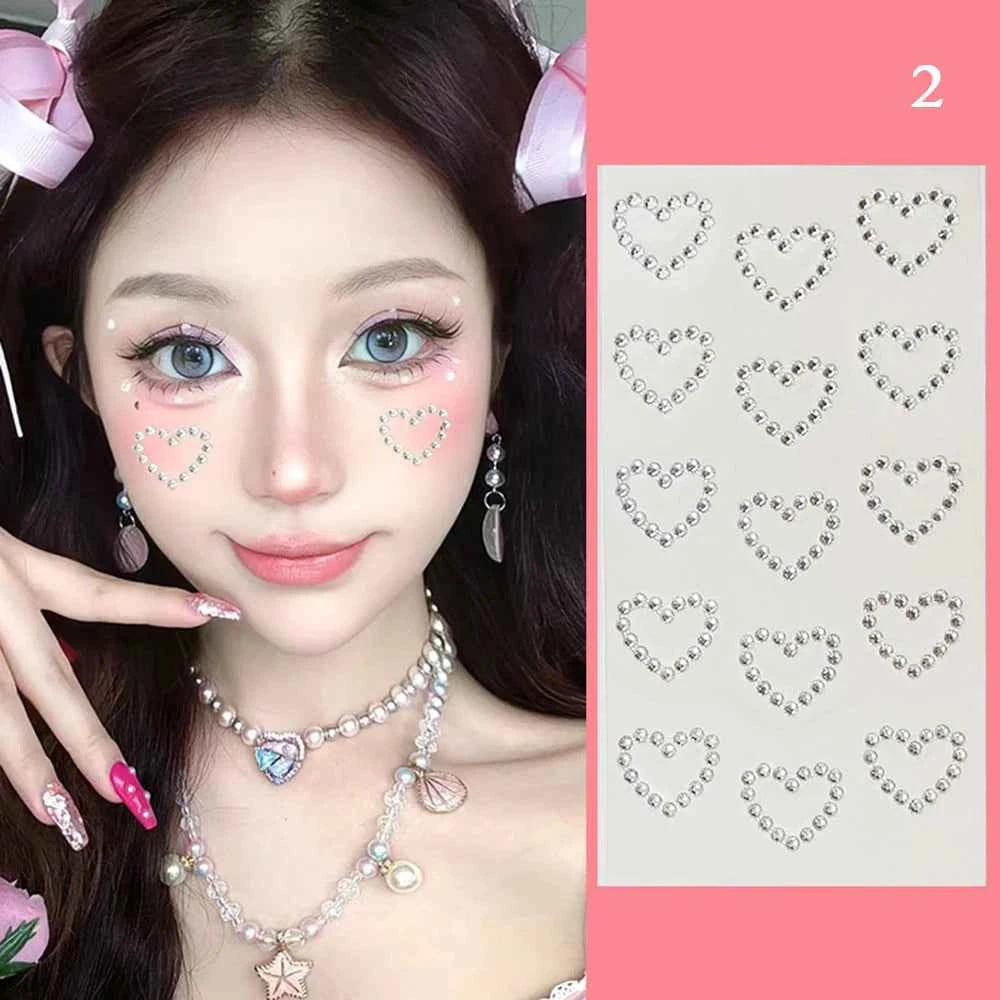 GlamSpark 3D Waterproof Rhinestone Face Jewelry Stickers - Self-Adhesive Pearl Eye Makeup Decor