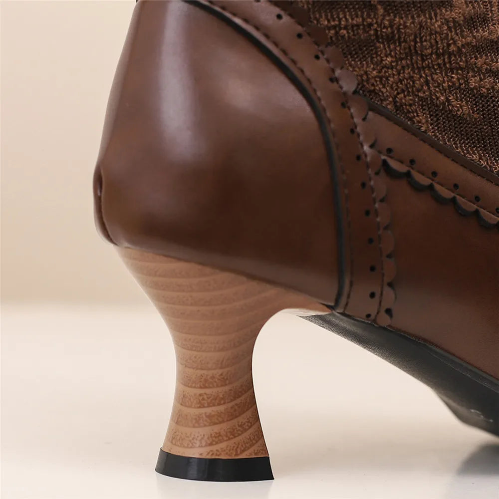 2025 New Lace Up Ladies High Heel Shoes Strange Steampunk Boot Victorian Ankle Boots Women Pointed Toe Thick Soled Short Boots