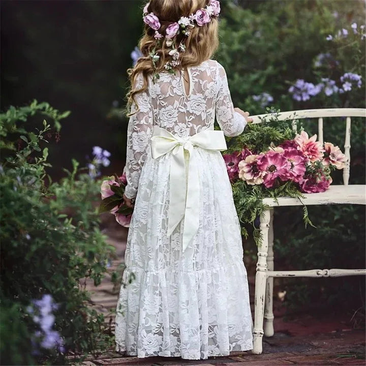 Princes Girls Lace Flower Girl Dress - Elegant Wedding Party Wear for Ages 2-12