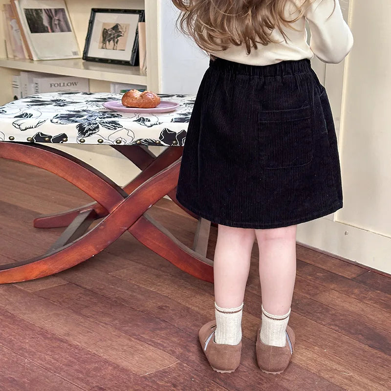 2025 Spring Children's Soft Pit Strip Cotton Corduroy Half Length Skirt for Girls Autumn Fashionable Versatile Short Skirt 2-16Y