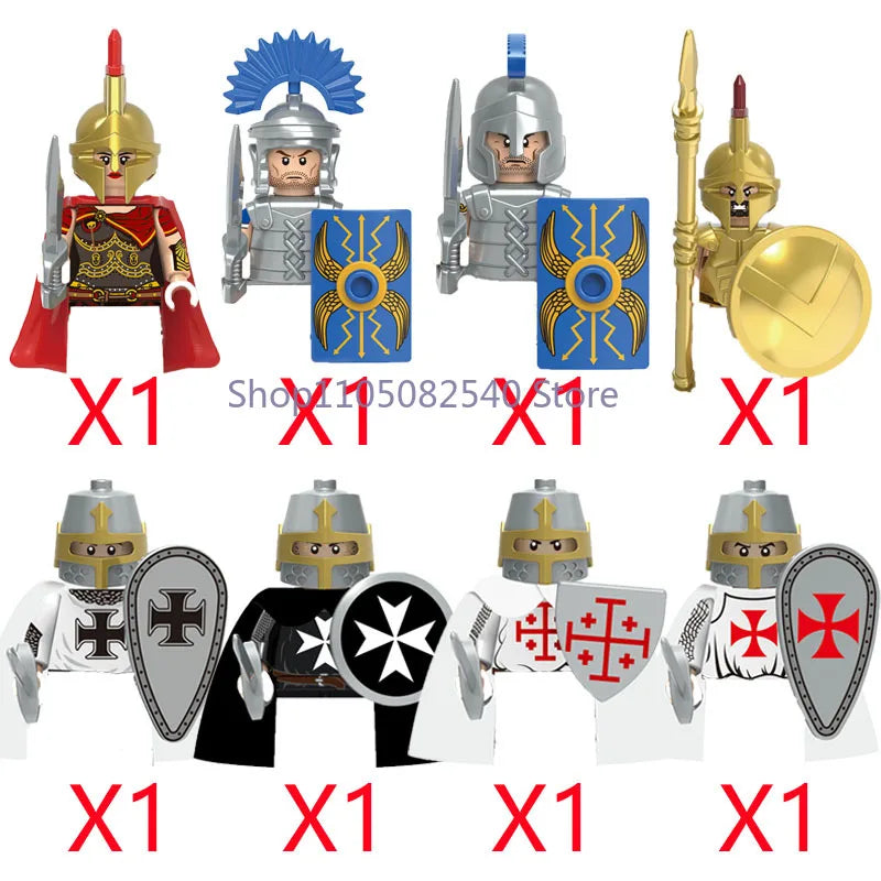 MOC Military Soldier Movie Character Building Blocks Accessories Medieval Castle Knight Helmet Shield Mini Brick Gift Toy E008