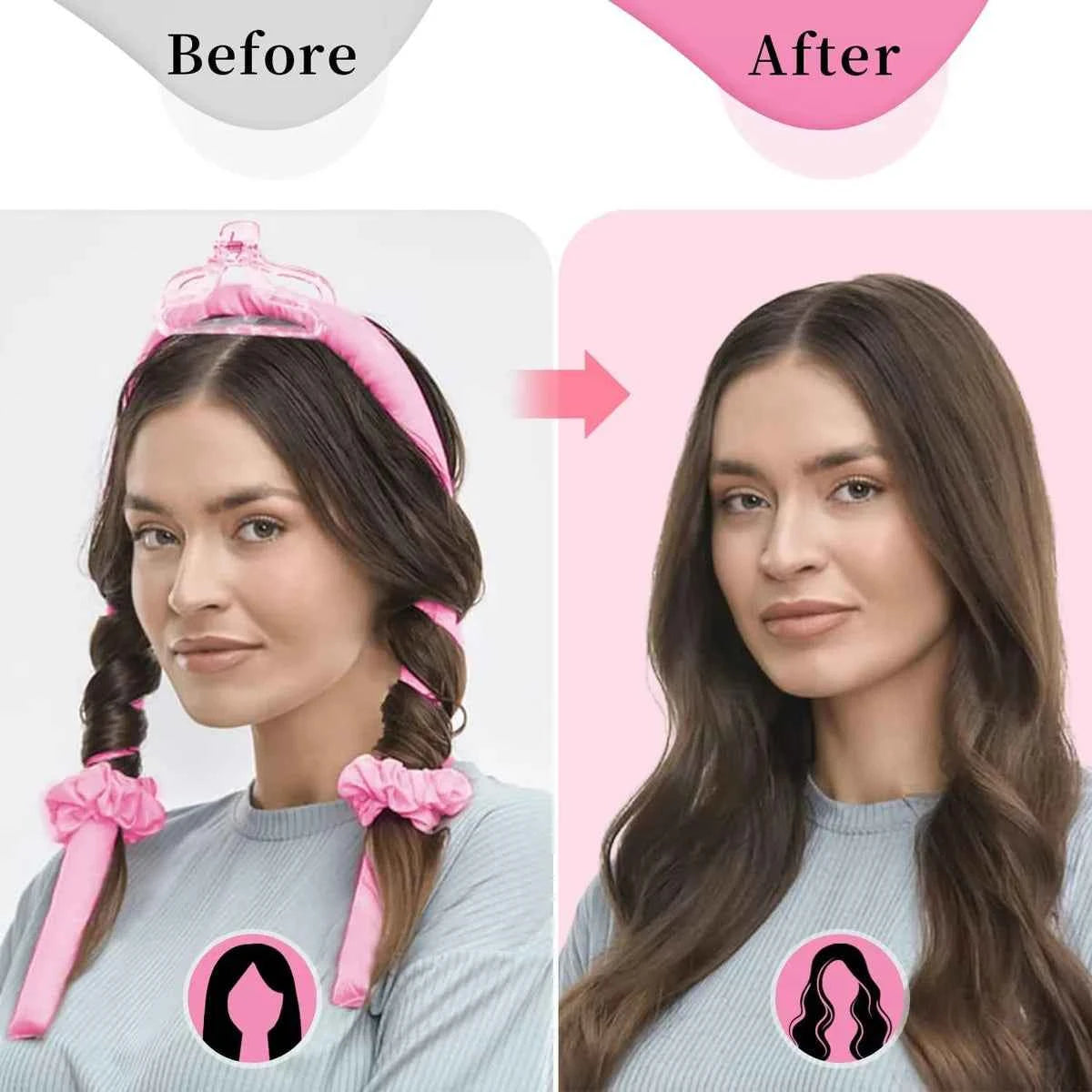 Heatless Curls Set by [Brand Name] - 6pcs No-Heat Curling Rods & Satin Sleep Cap for Effortless, Overnight Glam