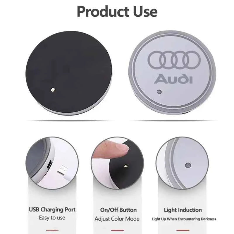 LED Light Car Water Cup Coaster Drinks Holder Mat for Audi A6L A3 A4 A5 A6 A7 A8 Q4 Q5 Q6 Q7 Q8 TT S3 S5 S7 S8 RS7 RS6 Sline b9