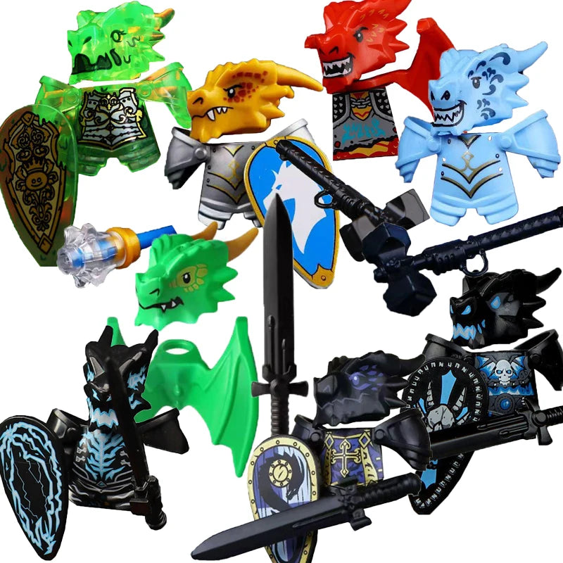 MOC Military Soldier Movie Character Building Blocks Accessories Medieval Castle Knight Helmet Shield Mini Brick Gift Toy E008
