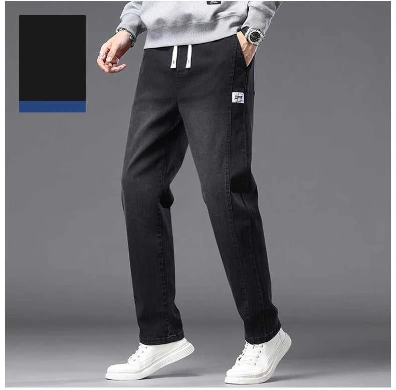 Autumn Winter Blue Jeans Men Drawstring Elastic Waist Cotton Cargo Denim Pants Work Fashion Thick Trousers Male Plus Size M-4XL The jack market .AU The jack market .AU Men Fashion $ 48 14:193#Black;5:361386#M(27-28)