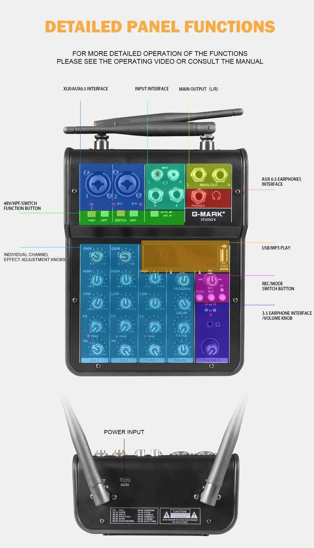 Audio Sound Mixer with Microphone G-MARK Studio 6 Bluetooth Portable DJ Console+48V USB Interface Mixing Boards For Live The jack market .AU The jack market .AU Accessories Electronics $ 115 <none>