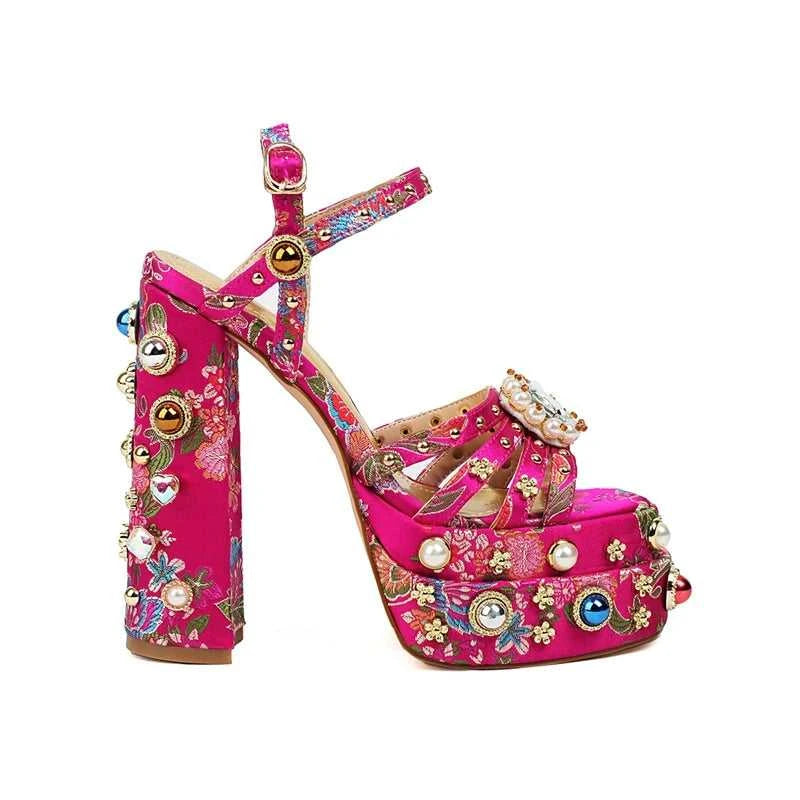 Women's New Summer Sandals Waterproof Platform Thick Bottom Water Diamond Pearl Rivet Flower Satin Open Toe High Heel Large The jack market .AU The jack market .AU Step Up Your Style: Trendy Shoes for Every Occasion! $ 138 14:201496390;200000124:200048359