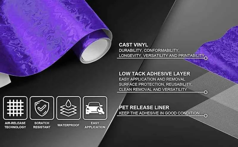 Premium PET Chrome Satin Purple Forged Vinyl Wrap Film Cosmic Ghost Textured Self Adhesive Decal Auto Car Wrapping
