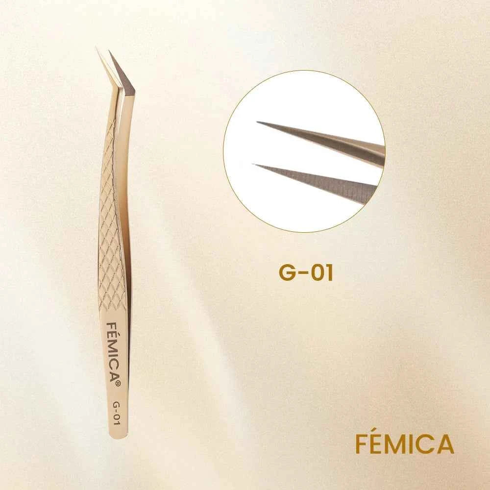 Femica Precision Anti-Slip Eyelash Tweezers for Flawless Volume Lash Extensions & Eyebrow Grooming