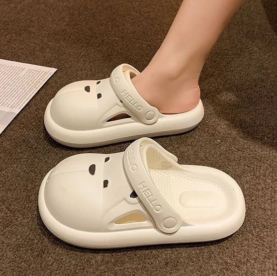 Shoes for Women 2025 Kawaii Cute Woman Slippers Round Toe Animal Cartoon Sandals Anime Slides Home Men Summer Mules House Indoor
