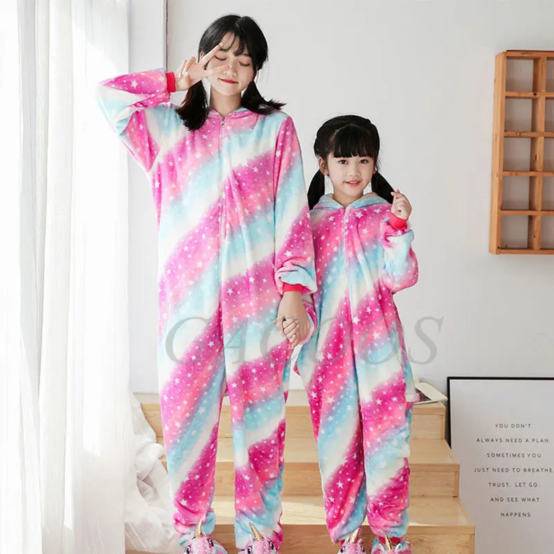Boy Girl Kigurumi Pajama Sets Panda Unicorn Pajamas For Women Pijimas Cat Onesie Adult Animal Sleepwear Winter Warm Pyjamas Kids