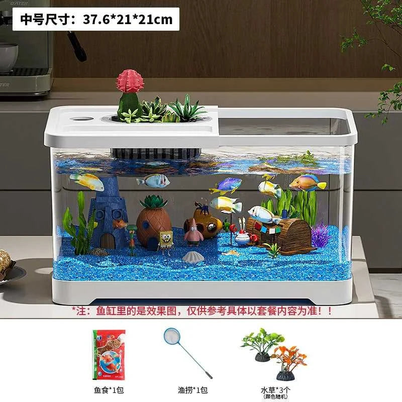Fish tank household aquarium living room desktop ecological circulation tank filter oxygenation integrated tank with cover The jack market .AU The jack market .AU Fishing Gear $ 54 14:200006152#Large 3