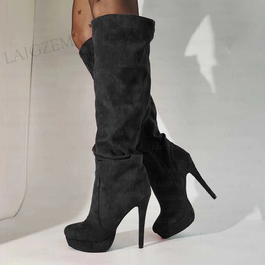 LAIGZEM Women Over Knee High Boots Faux Suede Zip Pleated Thin High Heels Boots Handmade Ladies Shoes Woman Big Size 41 43 45 52 The jack market .AU The jack market .AU Step Up Your Style: Trendy Shoes for Every Occasion! $ 152 14:771#LGZ4823 Red;200000124:698