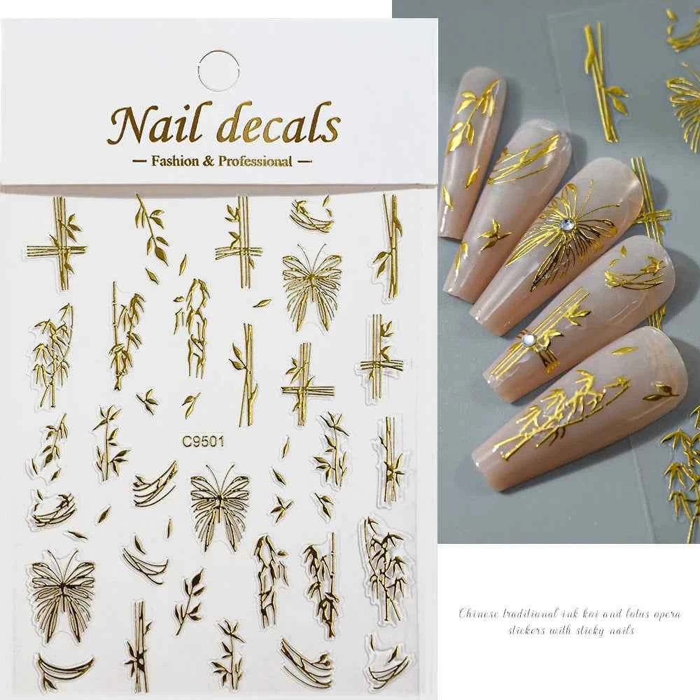 1pcs 3D White Hibiscus Flowers Nail Stickers Holographic Silver Gold Tropical Petal Slider For Nails French Manicure Decoration