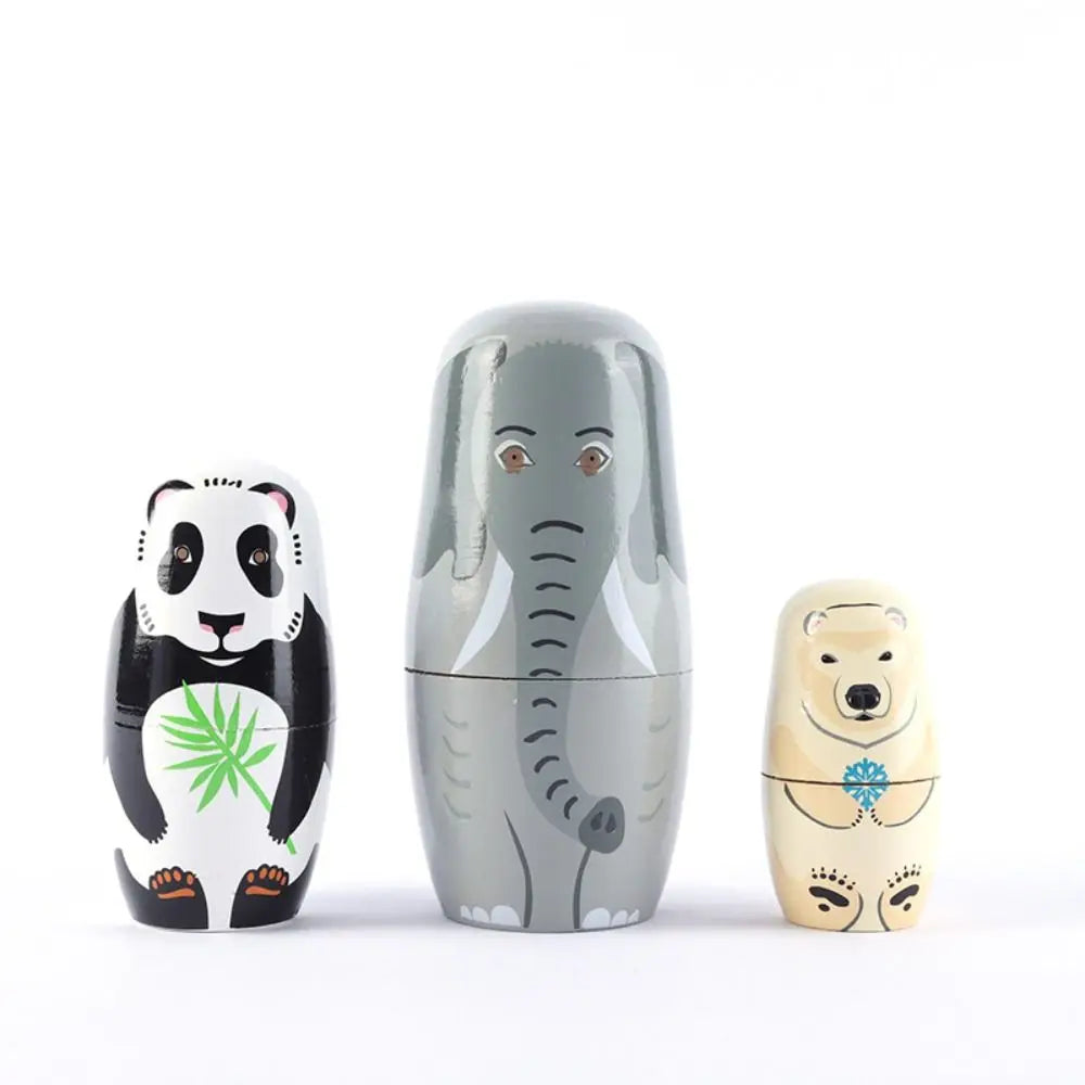 Rabbit 5Pcs/Set Animal Matryoshka Doll Wood Smooth Wooden Stacking Dolls Line Dog Panda Girls Russian Doll Christmas