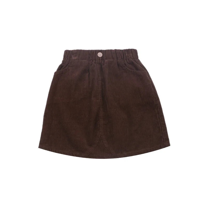 2025 Spring Children's Soft Pit Strip Cotton Corduroy Half Length Skirt for Girls Autumn Fashionable Versatile Short Skirt 2-16Y
