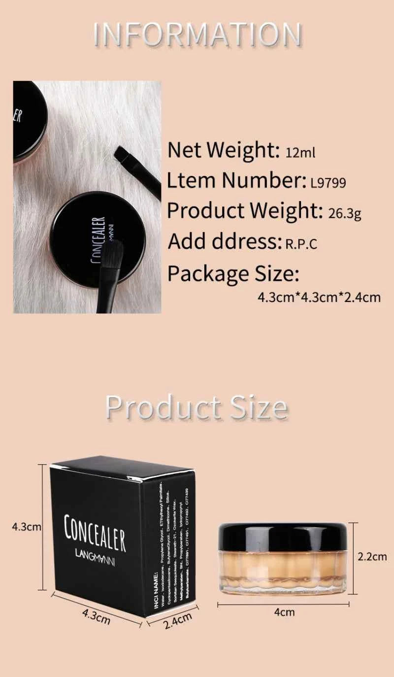 12ML Foundation Concealer Cream High Coverage Concealer Cover Anti Dark Circle Freckle Waterproof Long Lasting Face Makeup Base