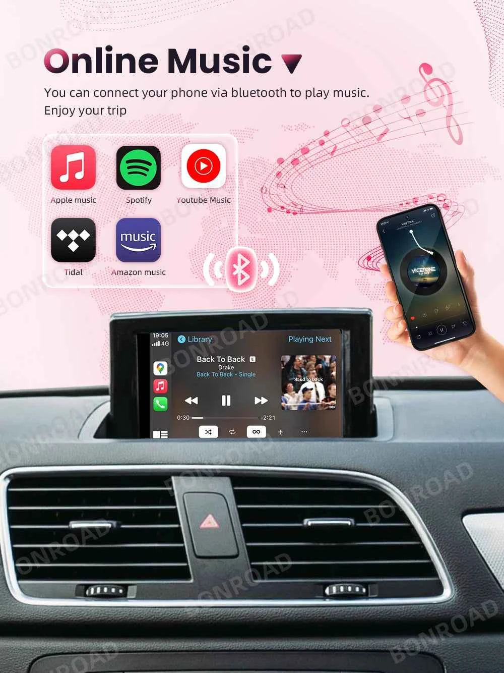 BONROAD Wireless CarPlay Android Auto Interface Adapter for Audi A1 Q3 2013-2018 RMC HNR with AirPlay Mirror Link