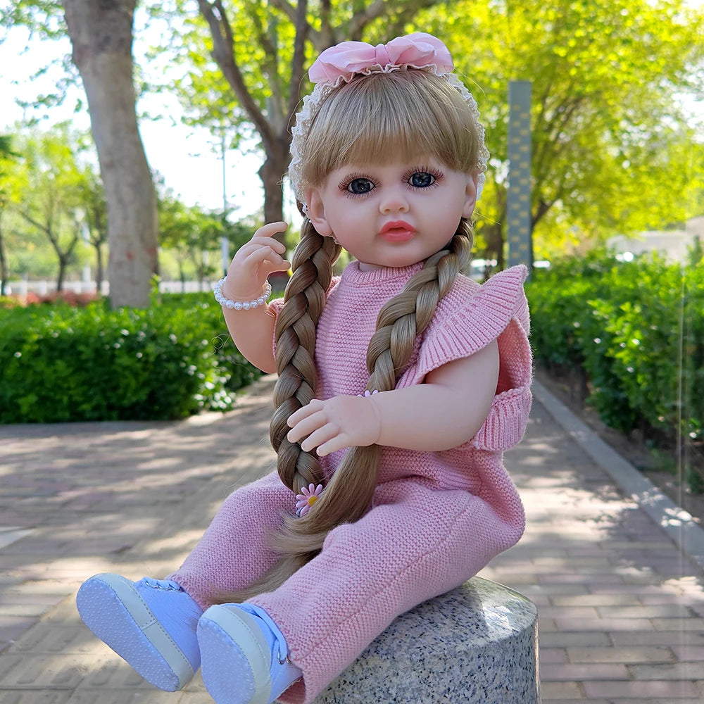 22Inch 55cm Finished Reborn Girl Dolls Full Soft Vinyl Simulation Doll Children Dress up Toy Birthday Christmas Gift