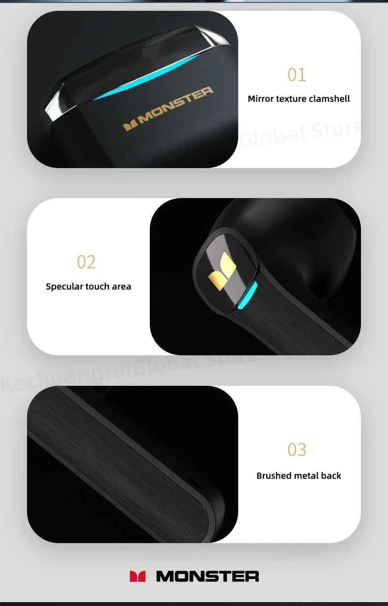 Monster GT06 Wireless Bluetooth 5.1 Headphones TWS Gaming Earbuds Noise Reduction Sports Earphones With Mic Long standby 450mAh The jack market .AU The jack market .AU Accessories Electronics $ 72 14:10#Black