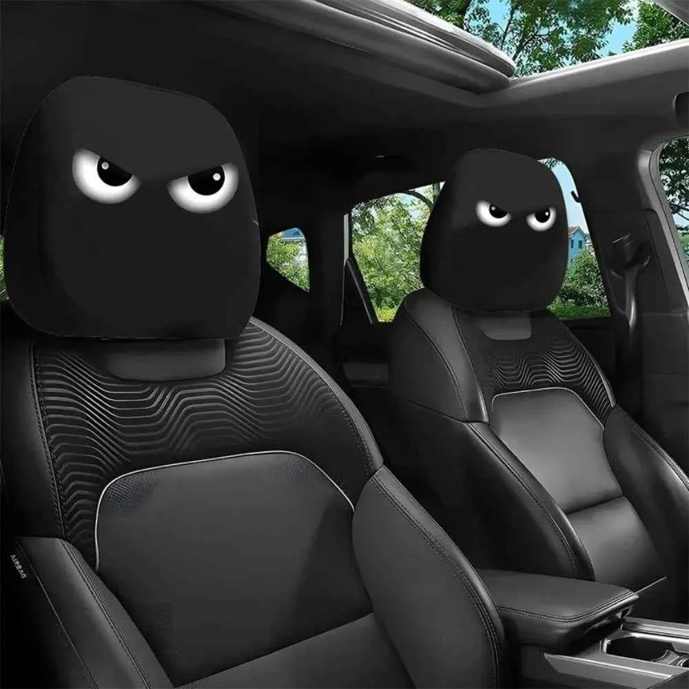 2Pcs Universal Car Seat Cover Black Skull Pattern Breathable Headrest Cover Dust-proof Elastic Car Seat Headrest Interior Decor