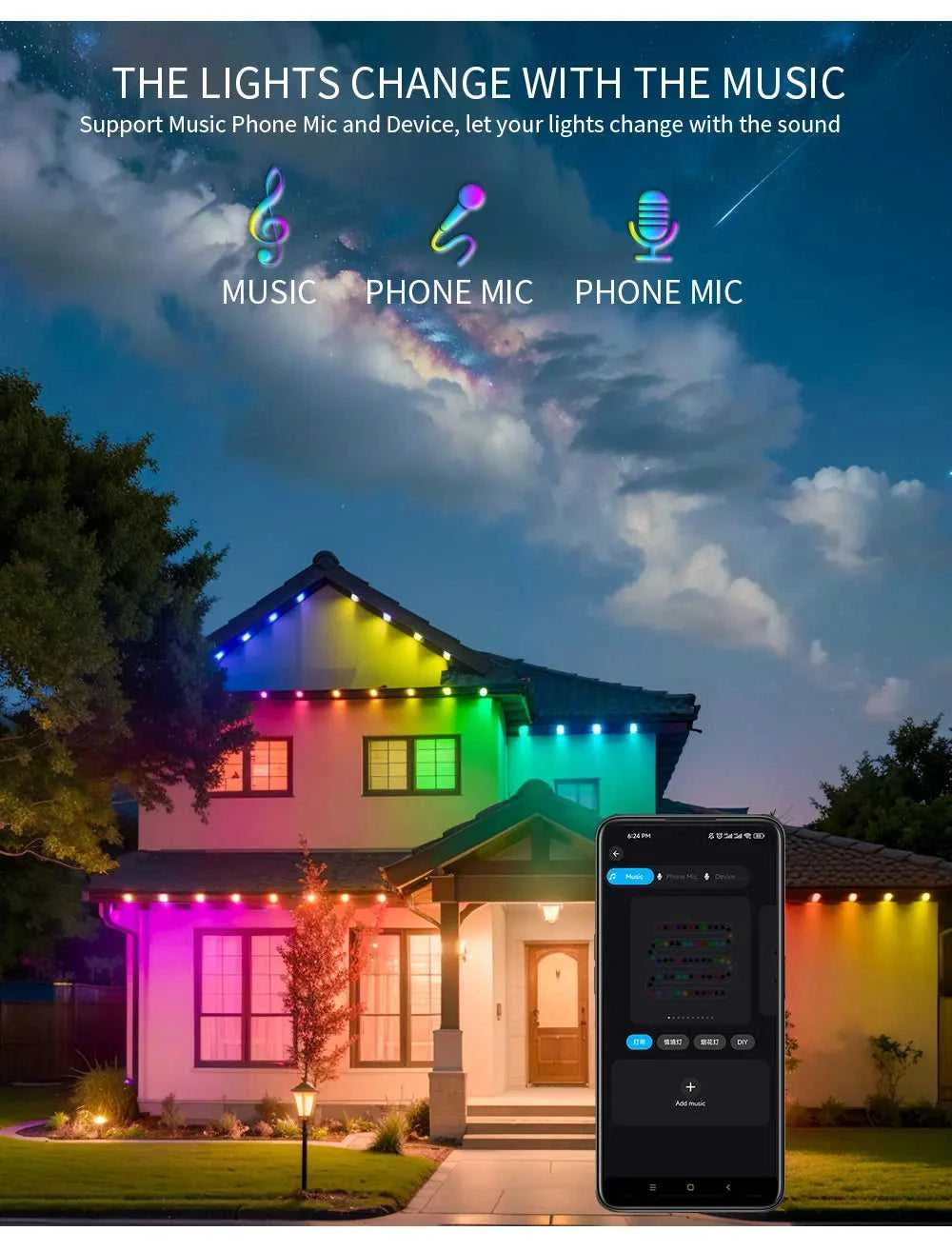 5054 16703IC(WS2811 WS2812B) Outdoor Eaves LED Light String Kit 2.4G BEL+WIFI Controller Work With Alexa Google Home Assistant The jack market .AU The jack market .AU Home $ 224 136:9131281595#Eaves LED Light;14:233220333#UK Plug;380:42061083#45m