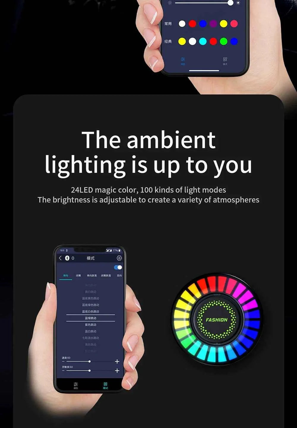 Car Music Rhythm Lamp Air Freshener RGB LED Strip Sound Control Voice Rhythm Atmosphere Light  256 Colors Option App Control
