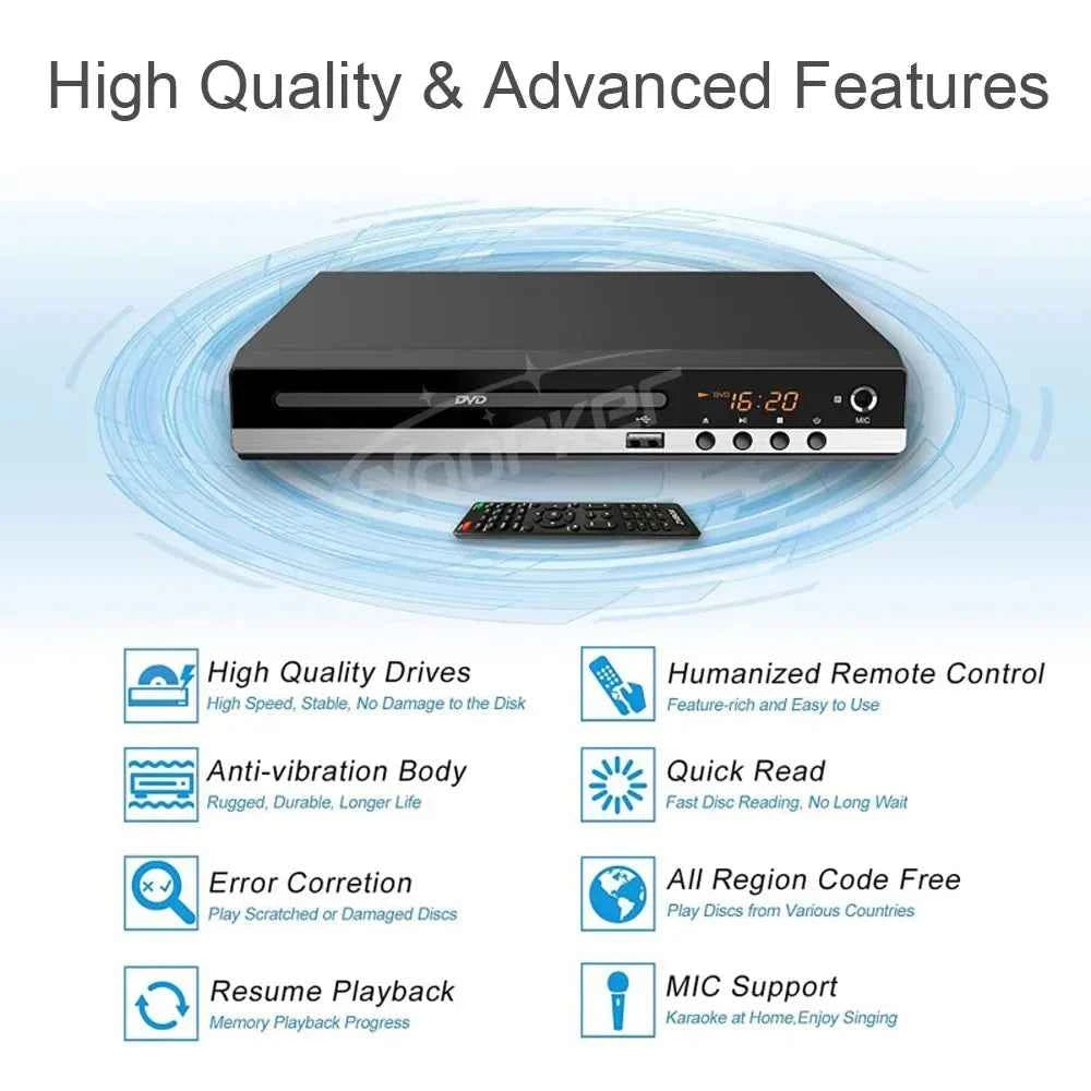 Woopker B29 HD 1080p  CD/EVD/VCD DVD Player with AV and HD Outputs  Home Digital Media Player with USB and Microphone Ports