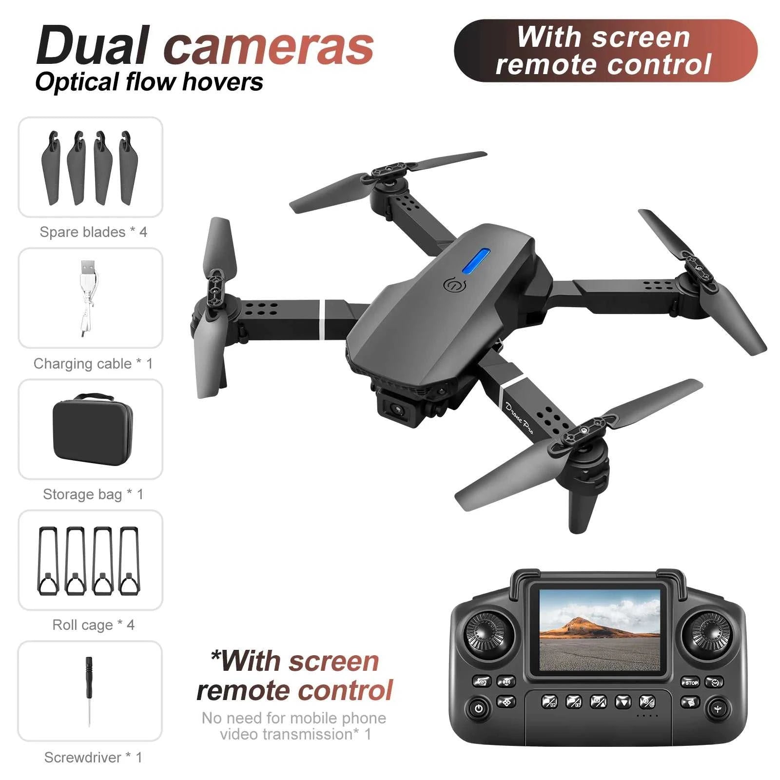 New E88 E99 Drone Remote Control with Screen Dual Camera Optical Flow Localization 2.4G RC Quadcopter One-button Take-off Drones The jack market .AU The jack market .AU Drones $ 84 14:10#E99-grey